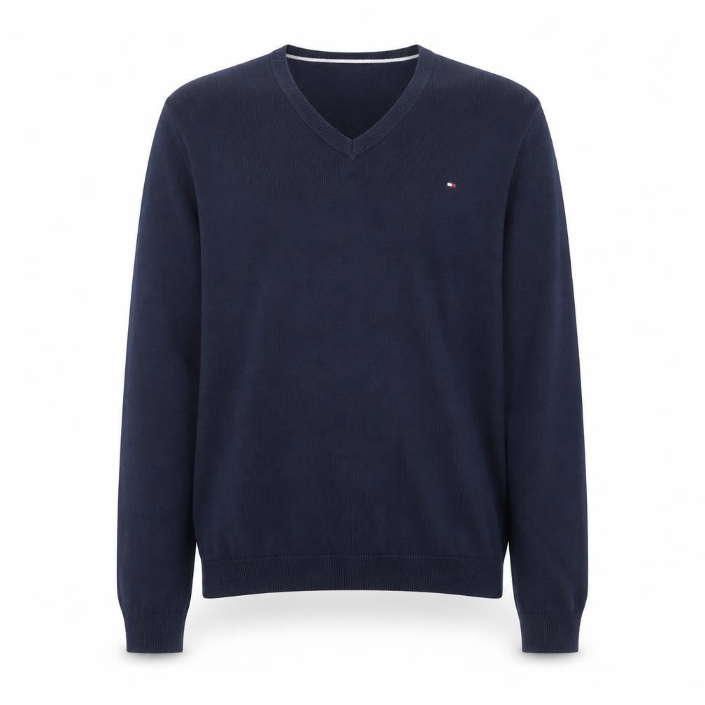 Tommy Hilfiger Men's Blue V-Neck Cotton Pullover Jumper L