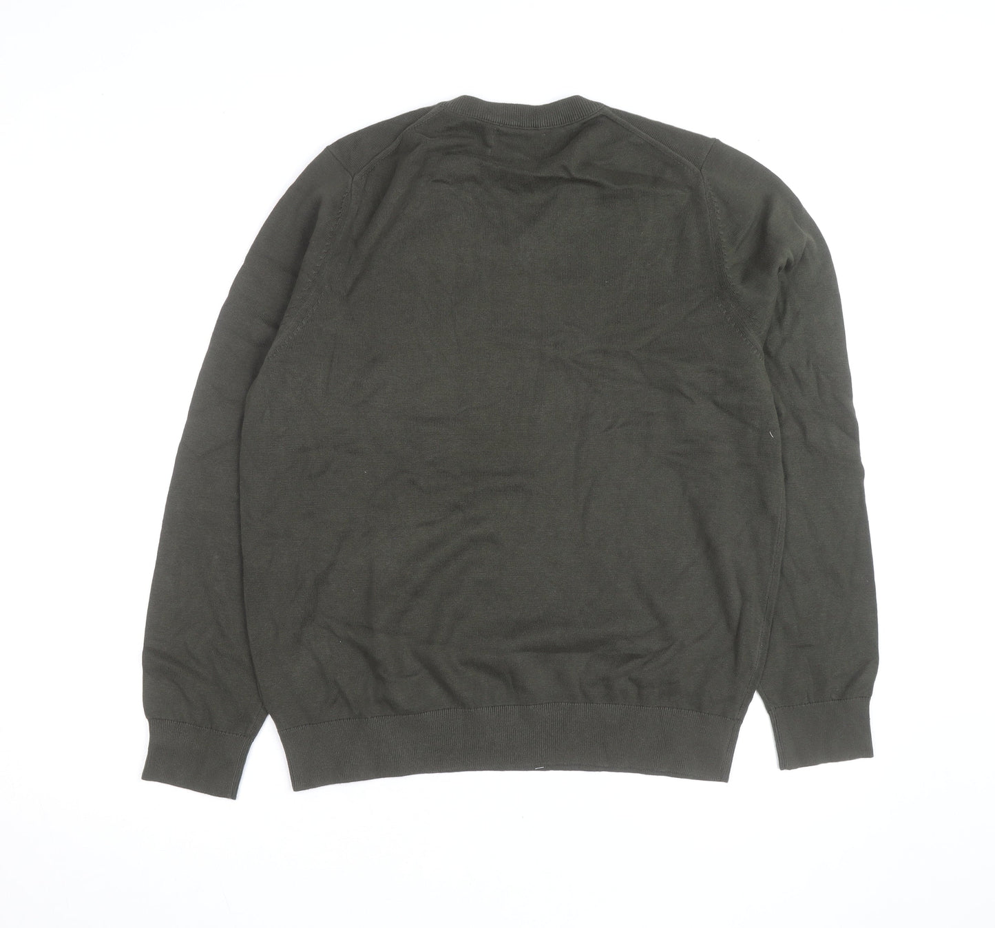 Marks and Spencer Men’s Green Cotton V-Neck Jumper L Regular