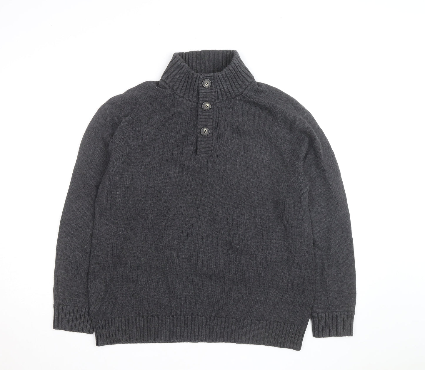 J.Crew Men's Charcoal Henley Jumper Cotton Knit Size L