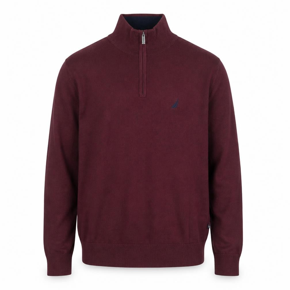 Nautica Men's Red 1/4 Zip Cotton Jumper L High Neck Knitwear