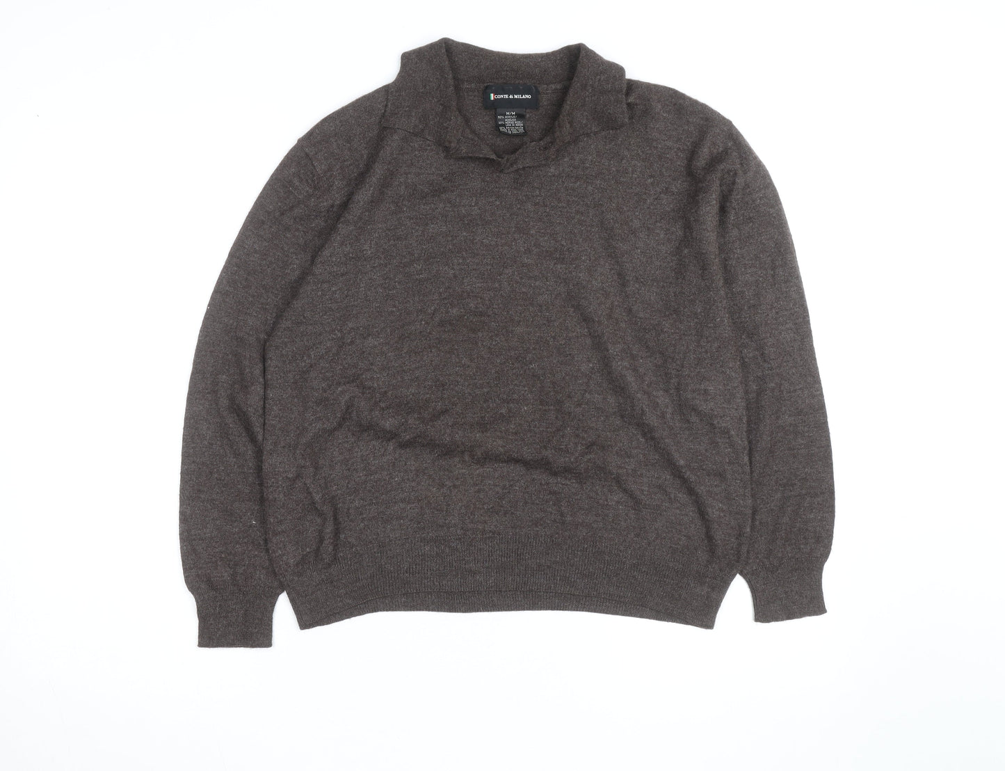 Conte di Milano Men's Brown Collared Wool Blend Pullover Jumper M