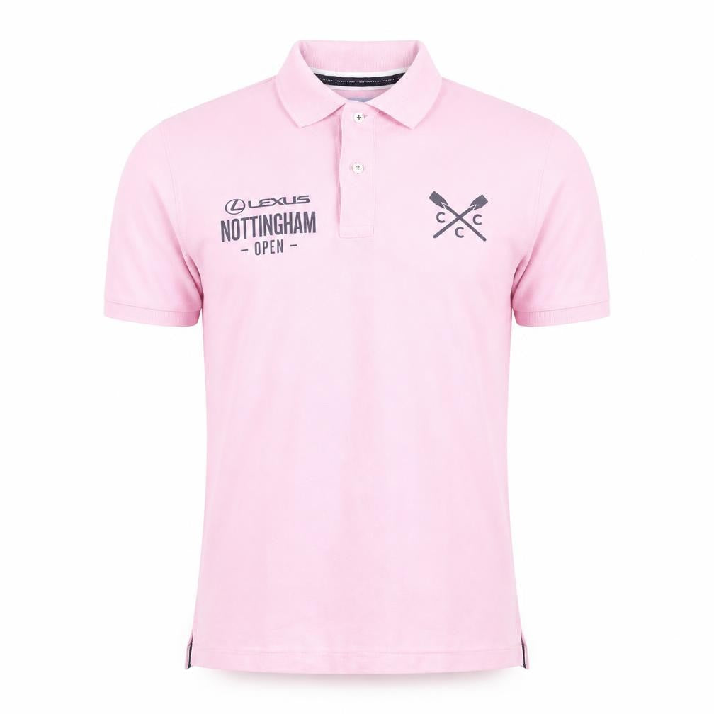 Front view of Crew Clothing Men's Pink XS Polo Shirt Nottingham Open