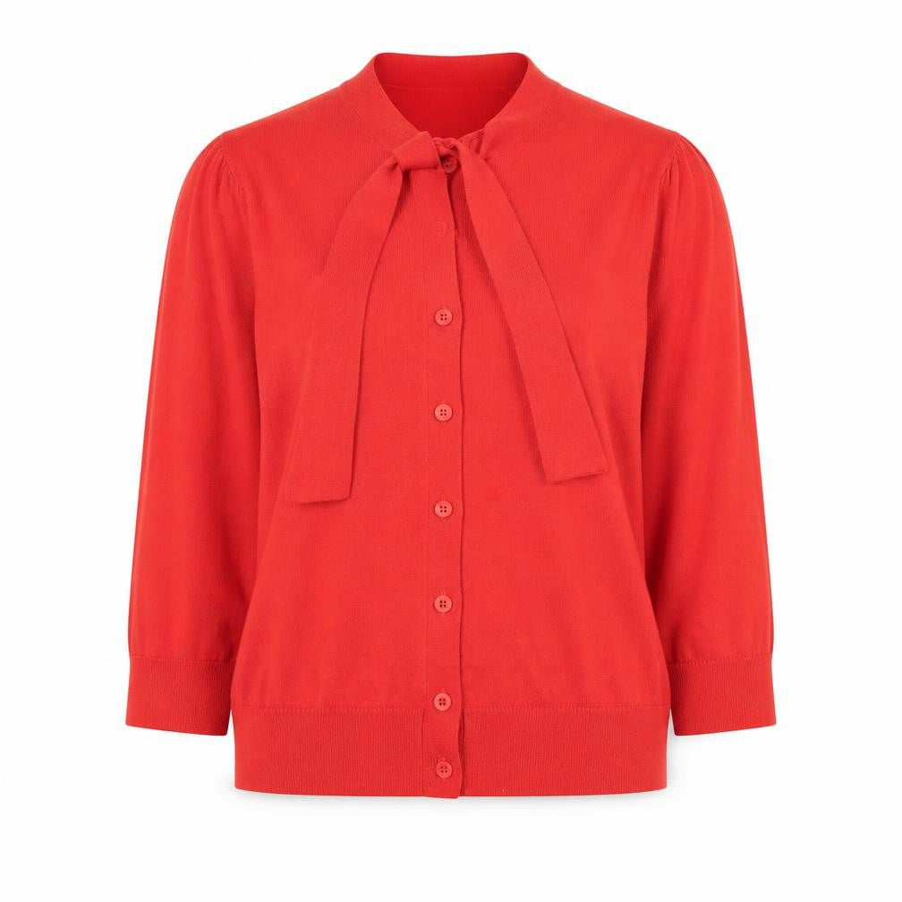 L.K.Bennett Mens Red Silk Cotton Bow Cardigan S 3/4 Sleeve