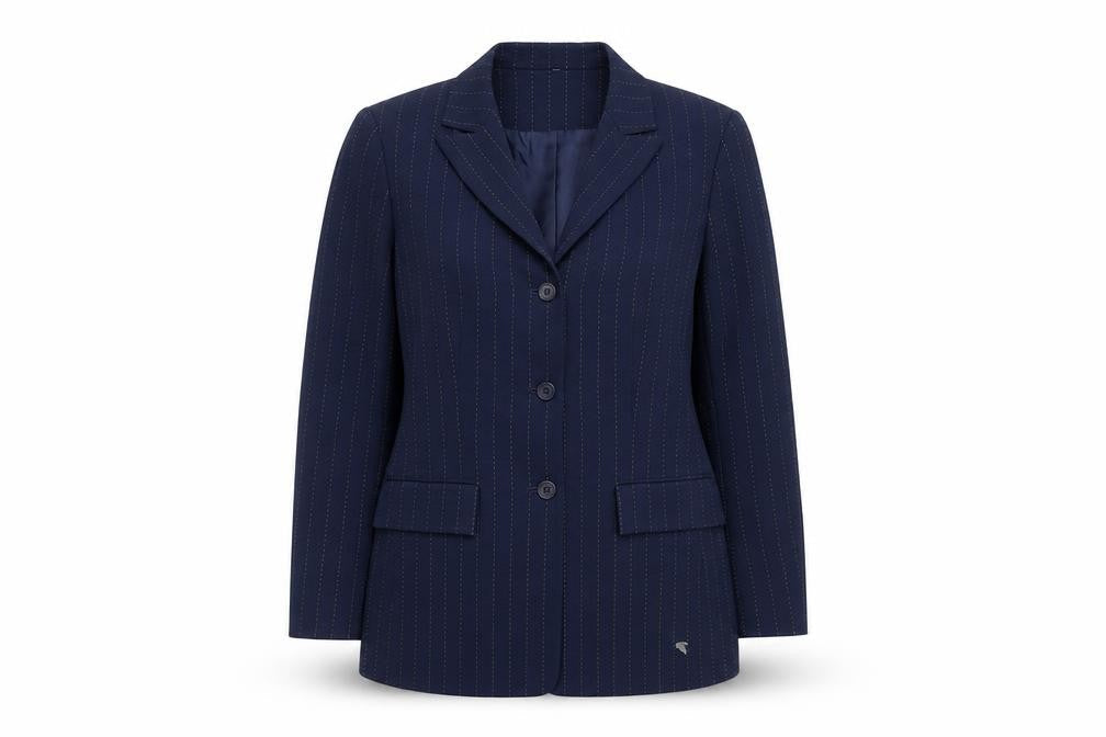 Kasper Women's Navy Pinstripe Long Sleeve Single-Breasted Blazer Size 8