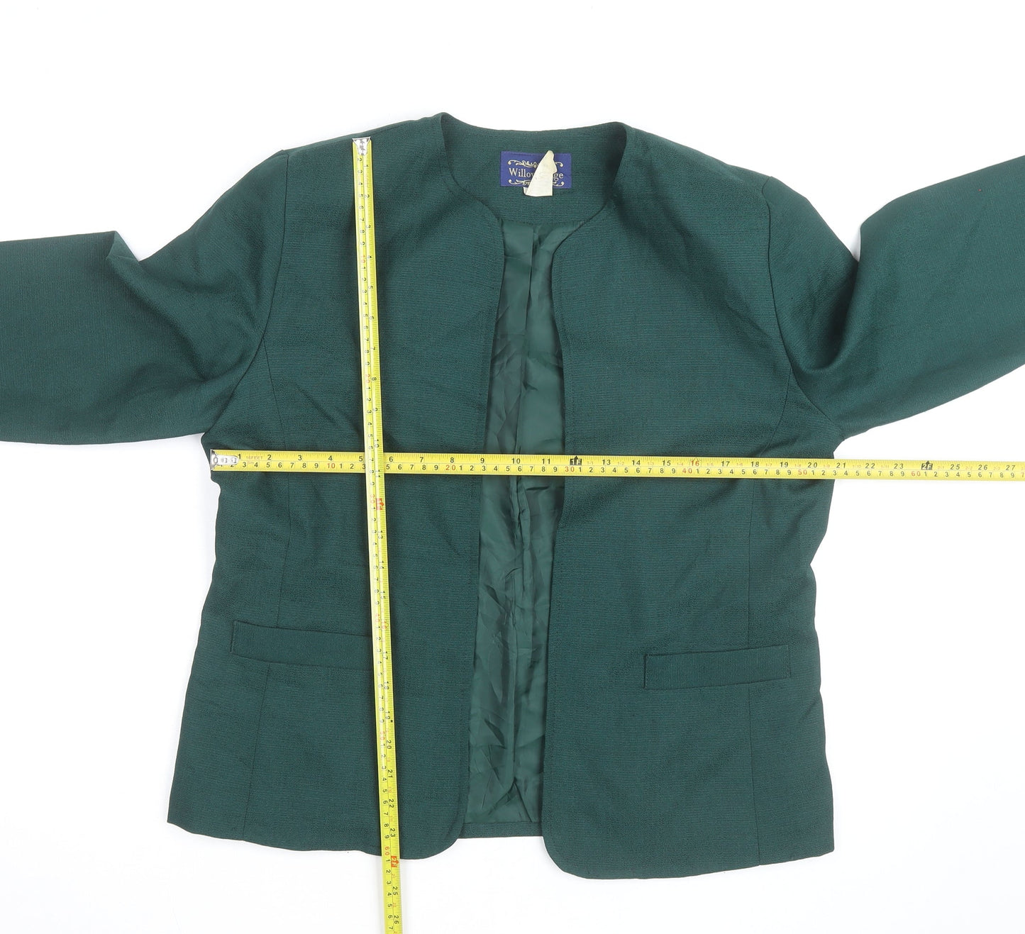 Willow Ridge Women’s Green Polyester Blazer Size 12 Classic Open Front