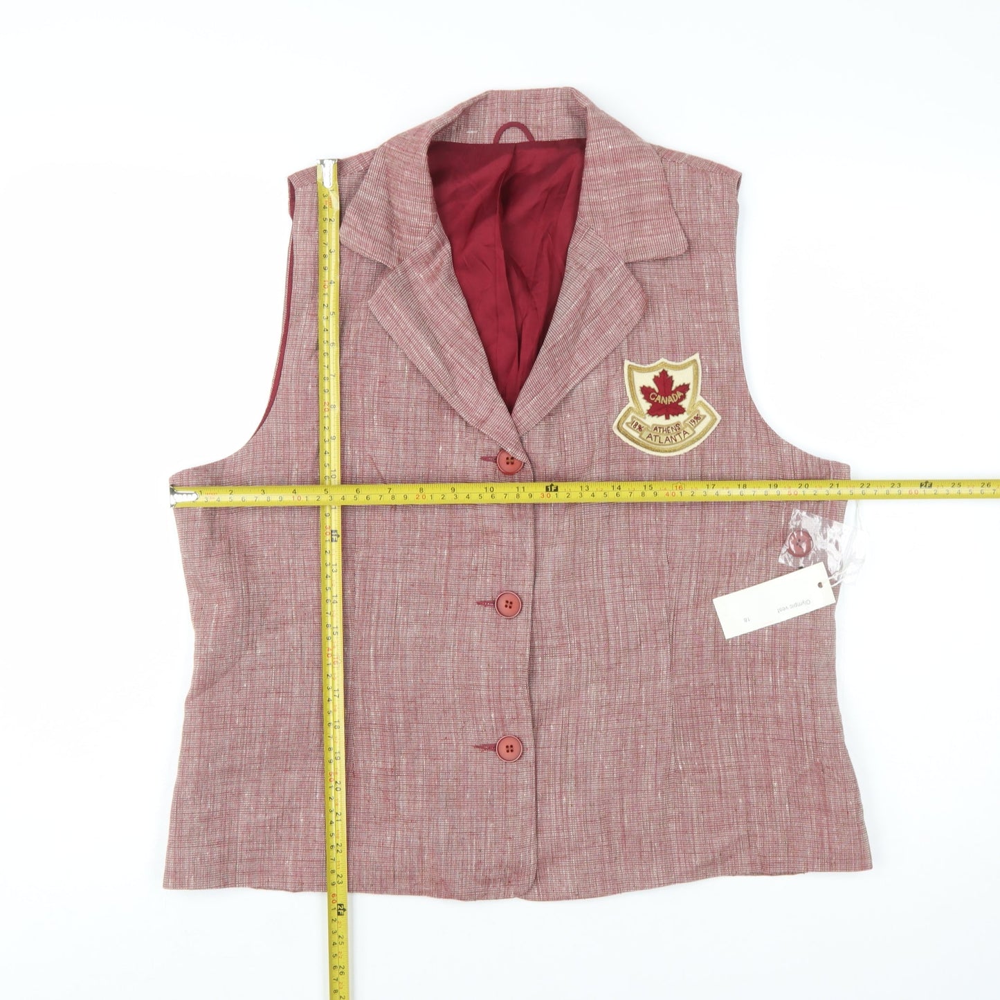 Yun-Ker Women's Red Linen Blend Olympic Suit Waistcoat Size 18