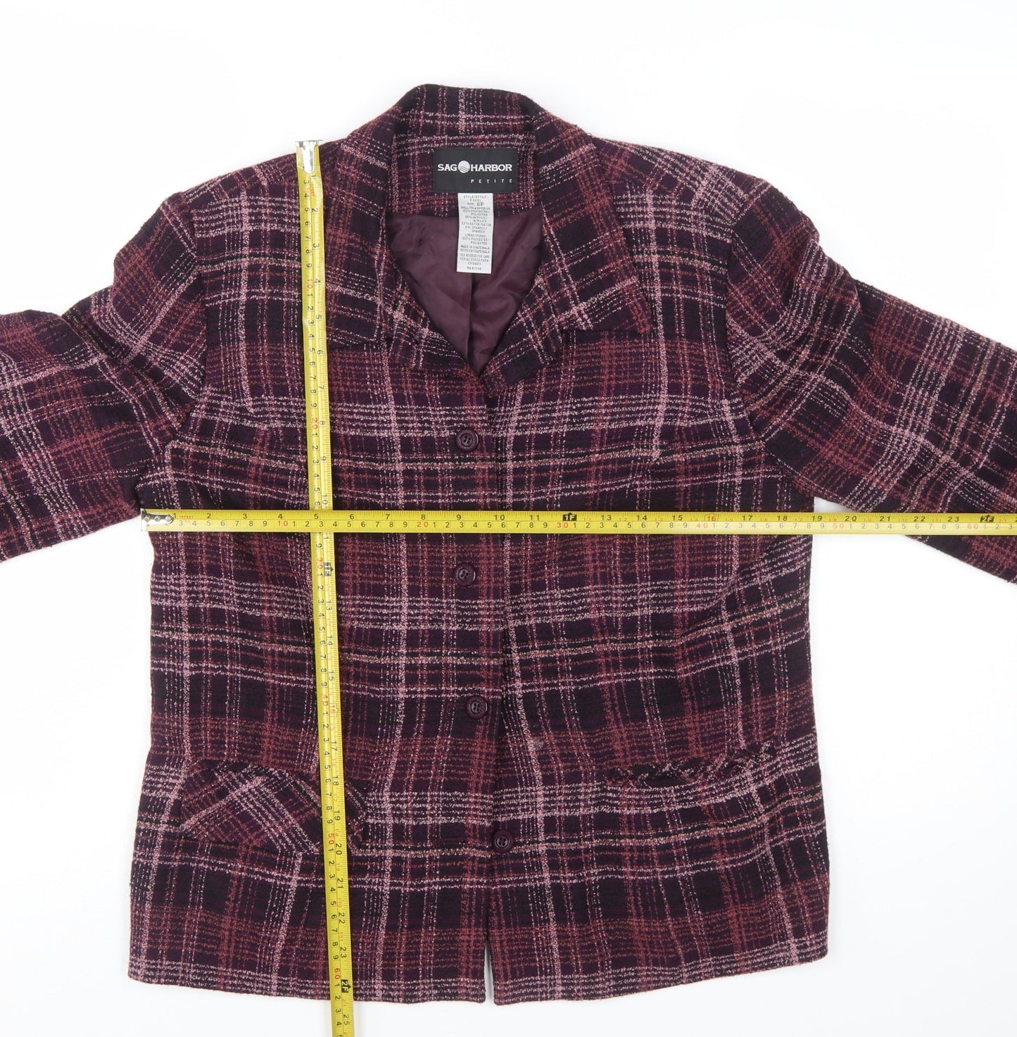 Sag Harbor Petite Purple Plaid Blazer Size 8P Classic Fit Womens Suit Jacket