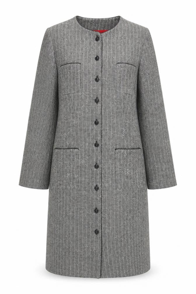 Donna Ricco Womens Grey Herringbone Long Coat Size 12