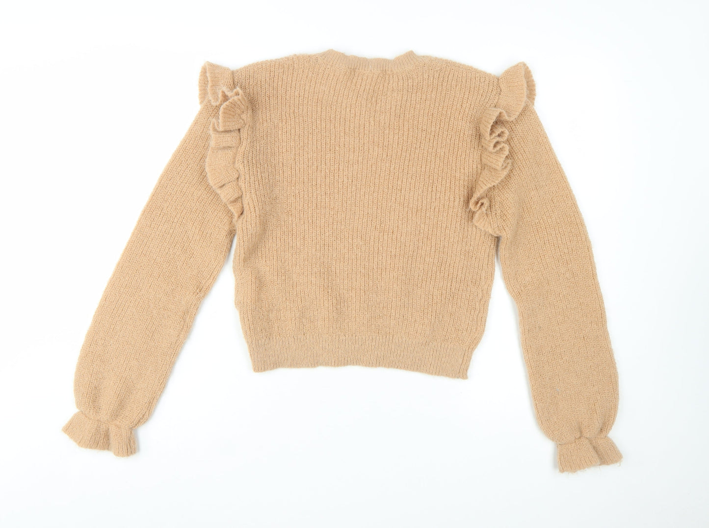 ZARA Women Beige Ruffle Knit Pullover Jumper Size 12