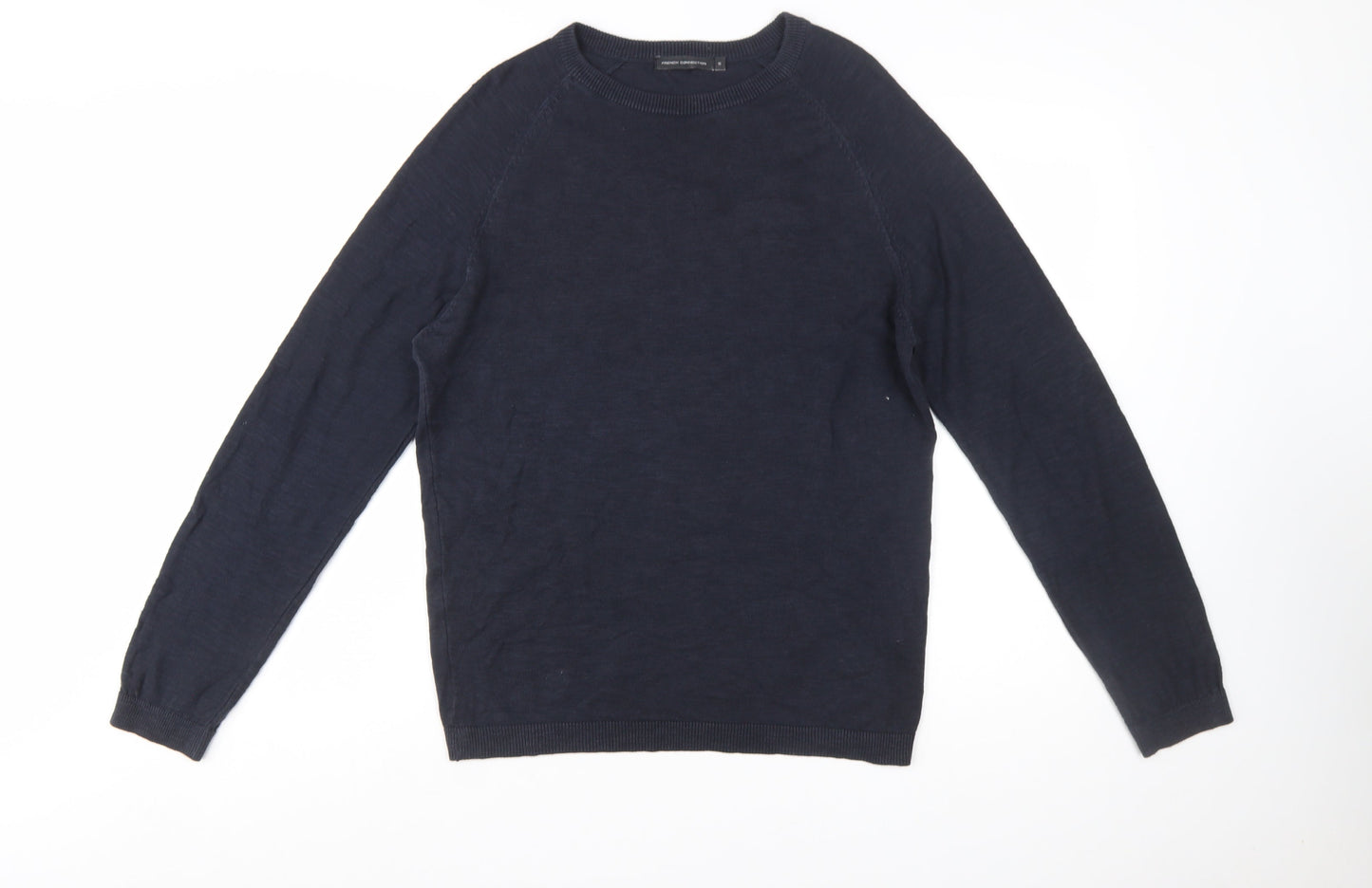 French Connection Men's Blue Cotton Crew Neck Pullover Jumper Size S