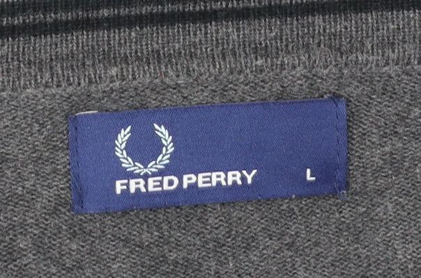 Fred Perry Men's Grey Cotton V-Neck Button Cardigan L