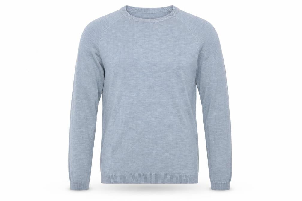 Front view of French Connection Men's Blue Cotton Linen jumper, size S
