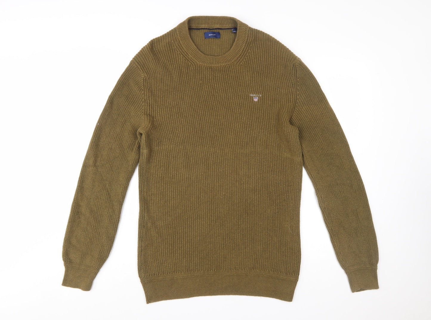 GANT Men's Green M Crew Neck Cotton Chunky-Knit Jumper