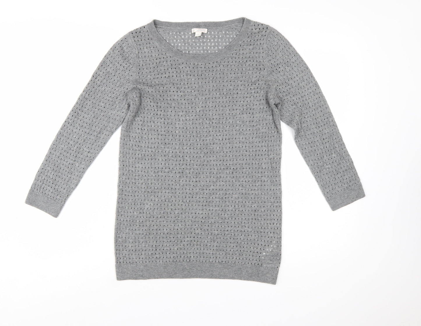 GAP Women Grey Knit Jumper Medium Wool Blend Round Neck 3/4 Sleeve