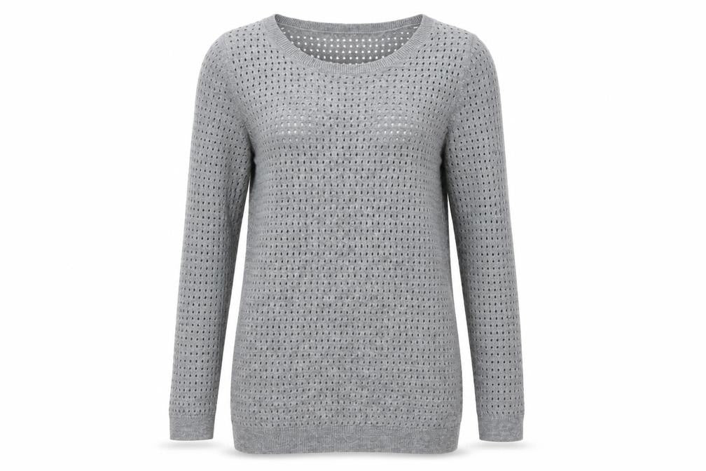 Gap Women Grey Knit Jumper Medium Wool Blend Round Neck 3/4 Sleeve