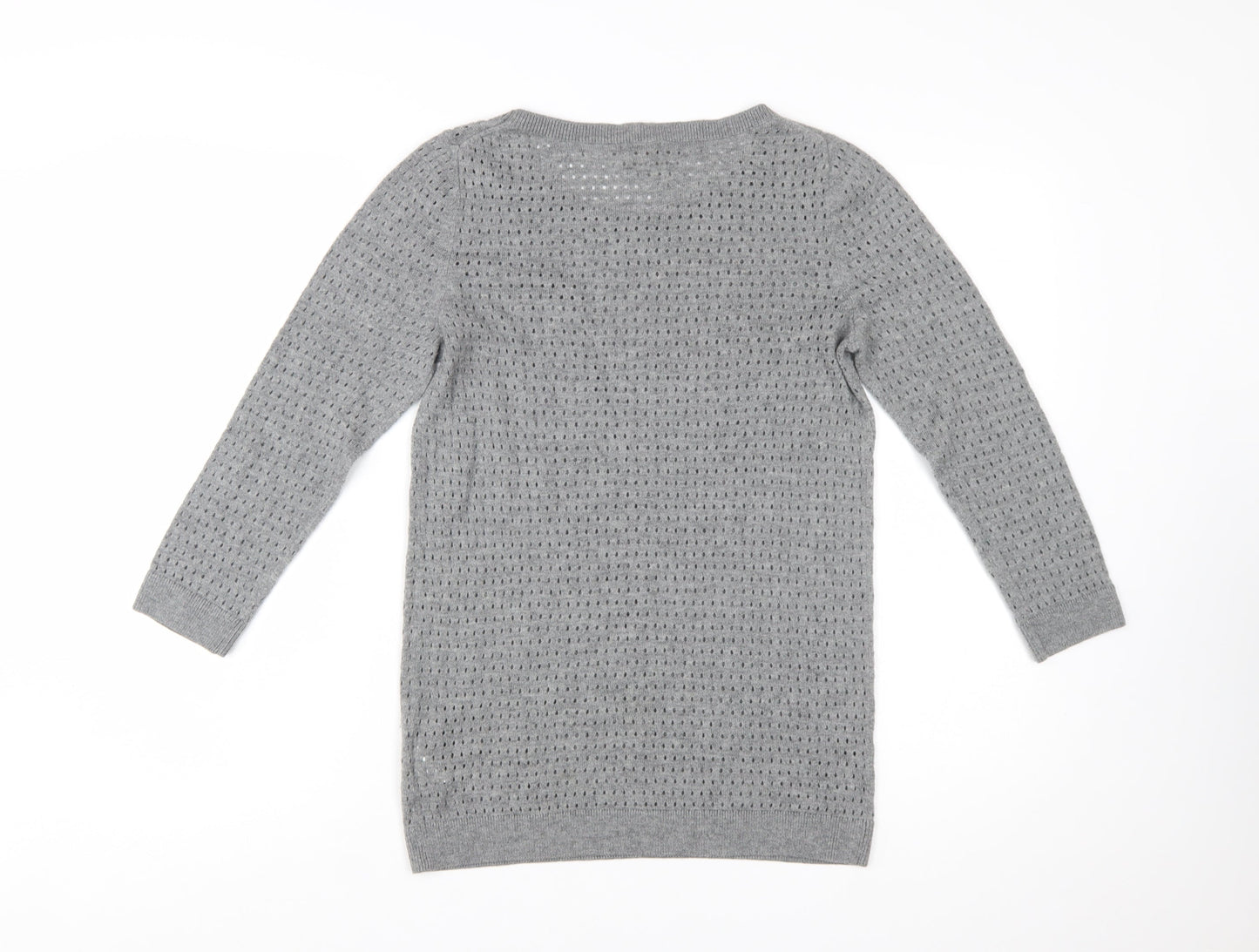 GAP Women Grey Knit Jumper Medium Wool Blend Round Neck 3/4 Sleeve