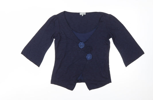 Marks and Spencer Per Una Women's Blue 3/4 Sleeve V-Neck Cardigan Size 12