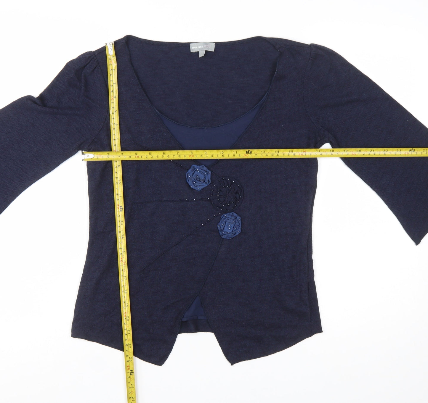 Marks and Spencer Per Una Women's Blue 3/4 Sleeve V-Neck Cardigan Size 12
