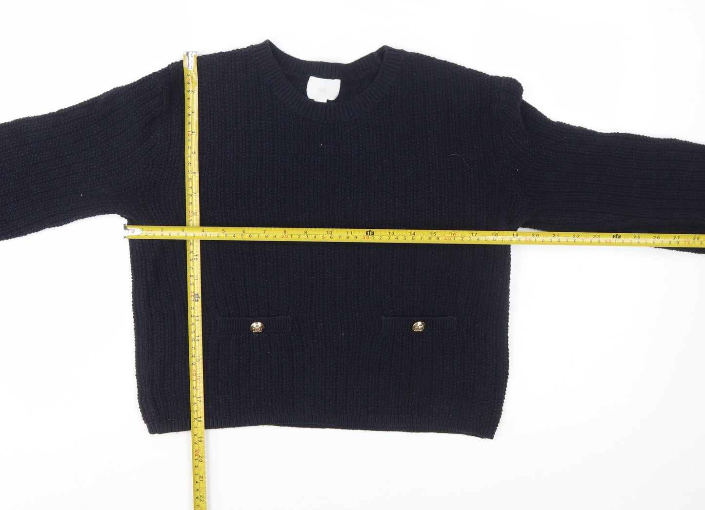 H&M Women's Blue Chunky Knit Cotton Acrylic Crew Neck Jumper Size 12