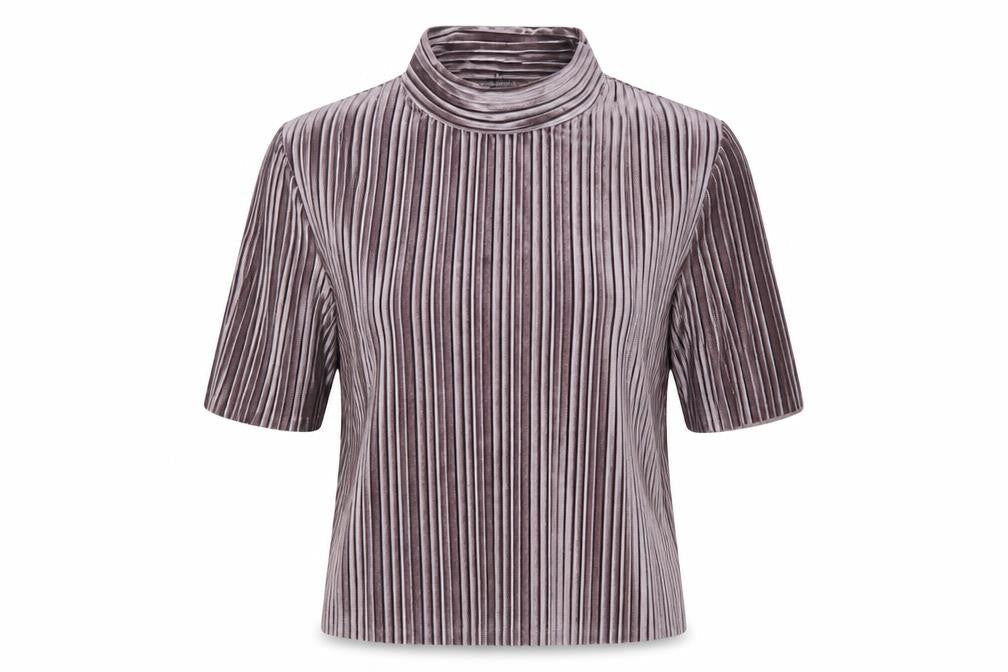 New Look Women’s Purple Velvet Striped Mock Neck Cropped Top Size 6