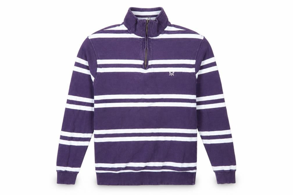Crew Clothing Purple Striped 1/2 Zip Cotton Sweatshirt Size S