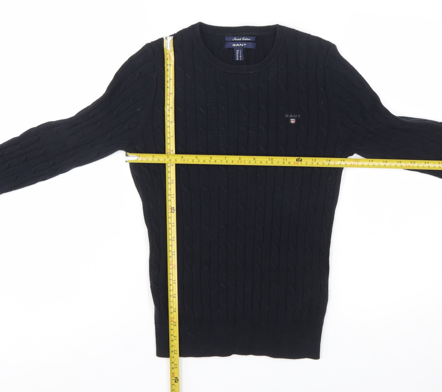 GANT Women's Black Cable-Knit Stretch Cotton Jumper Size S