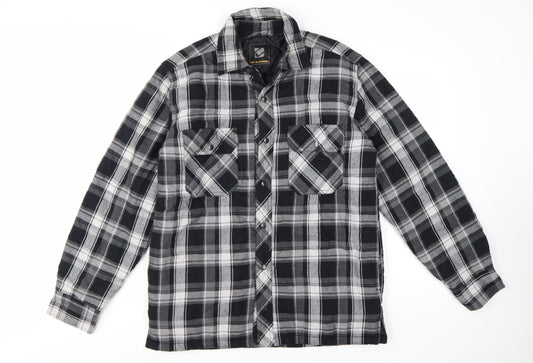 BC Clothing Men's Black Checked Flannel Padded Jacket Size S