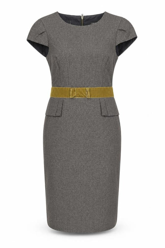 Next Women’s Grey Sheath Work Dress Size 14 with Velvet Belt