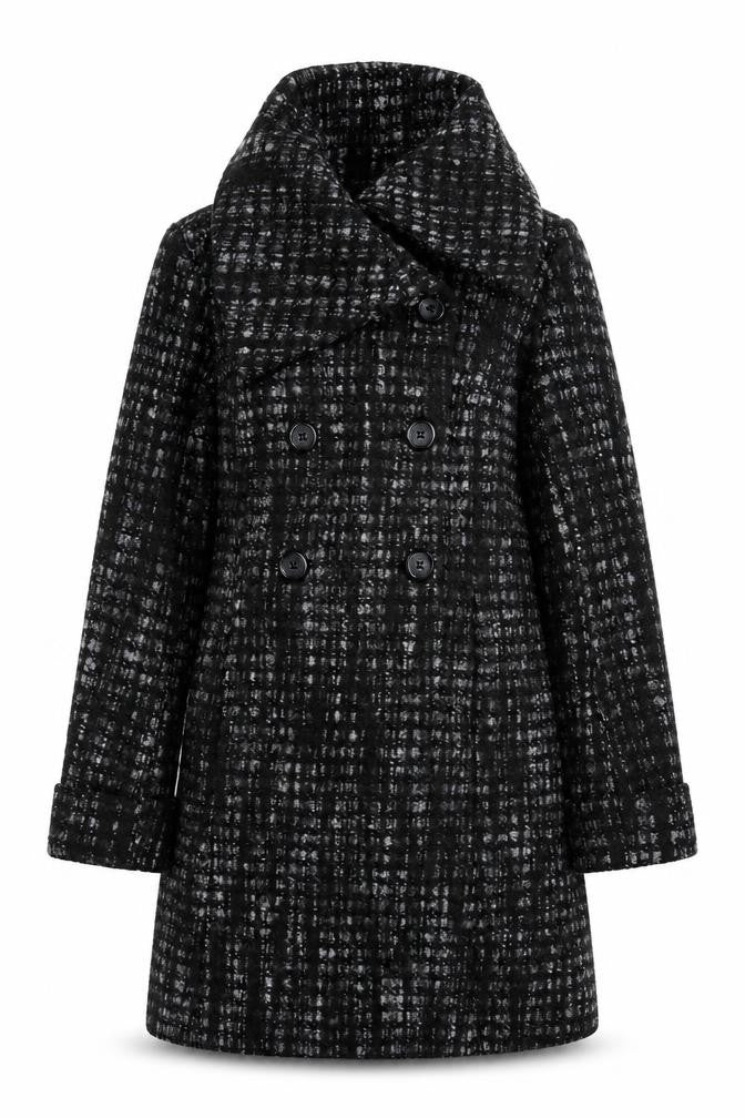 Marks & Spencer Per Una Women's Black Wool Blend Check Long Coat Size 12