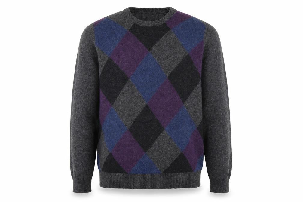 Marks & Spencer Men's Grey Argyle Wool Jumper L Classic Fit
