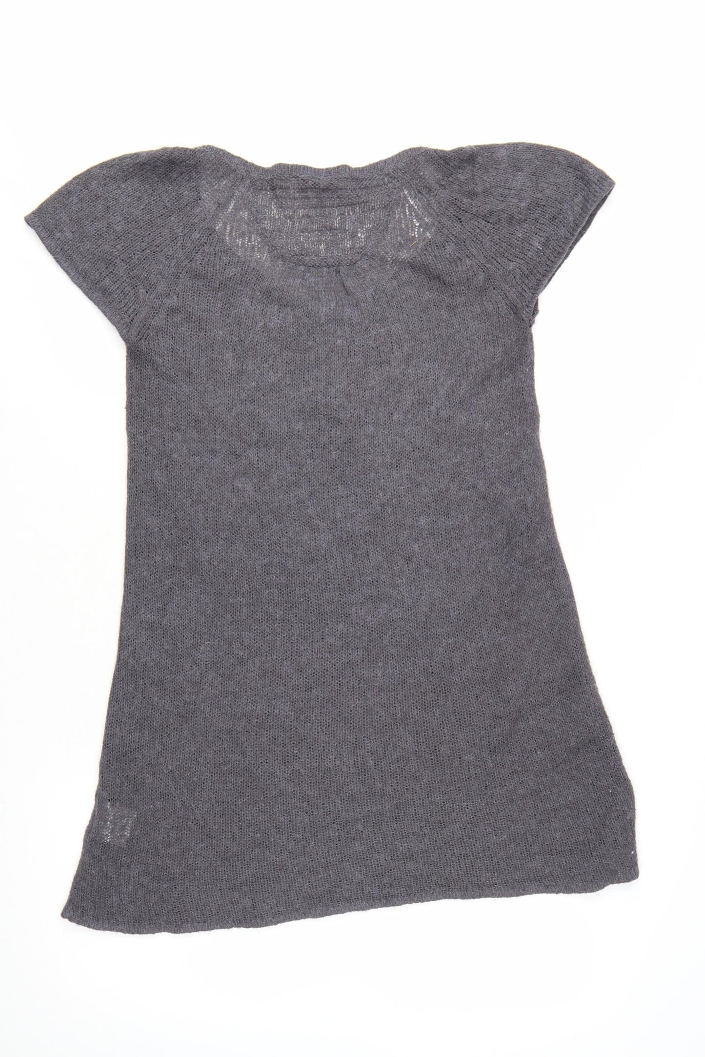 White Stuff Women's Grey Tunic Jumper Size 12 Beaded Knit Short Sleeve