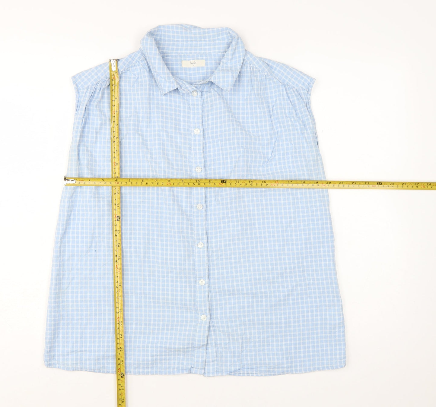 Hush Women's Blue Check Sleeveless Cotton Button-Up Shirt Size 14
