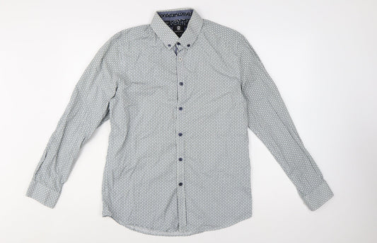 Steel & Jelly Men's Blue Geometric Slim Fit Button-Down Shirt M