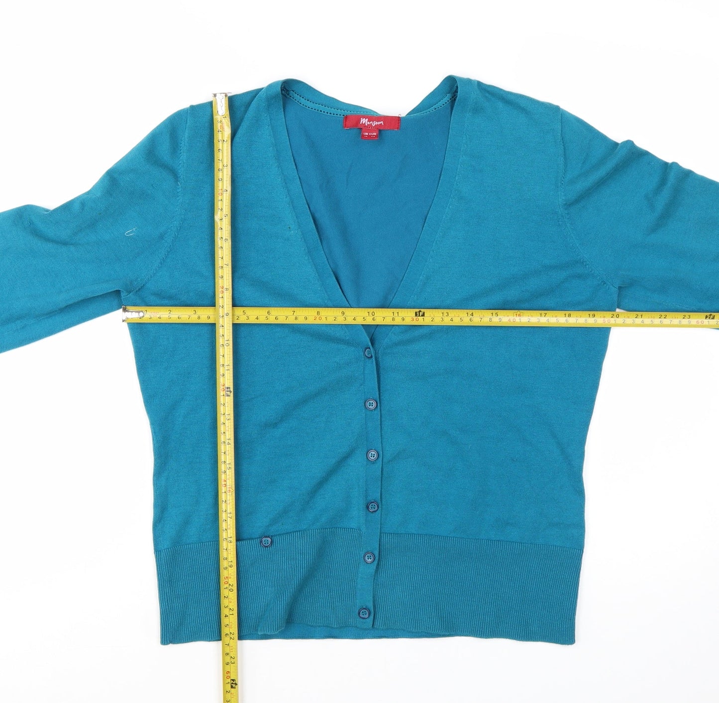 Monsoon Women Blue V-Neck Long Sleeve Cardigan Size 16