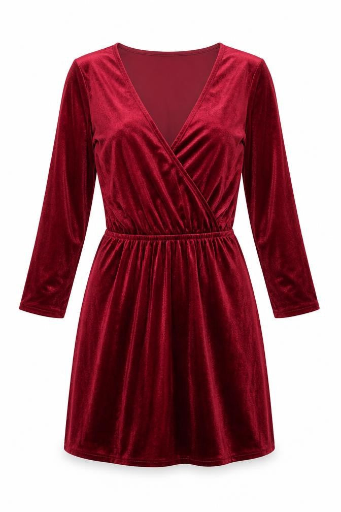 H&M Women Red Velvet Wrap Dress Size 8 Party 3/4 Sleeve