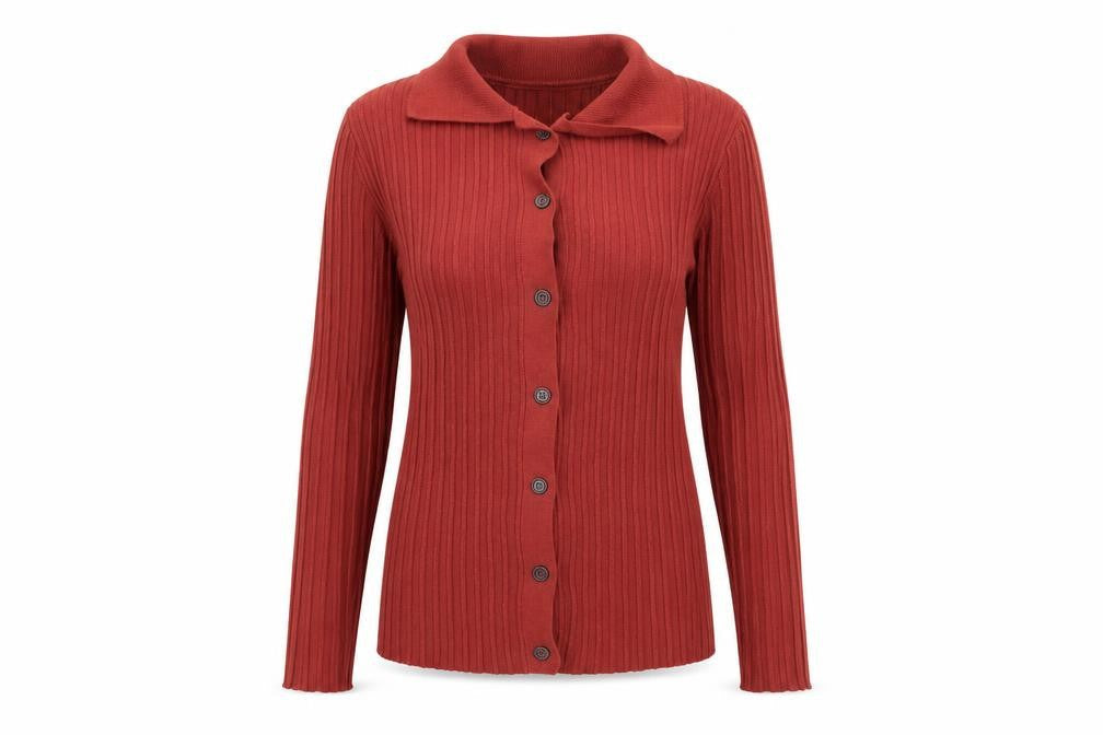 Zara Women's Red Collared Ribbed Button-Up Knit Cardigan Size S