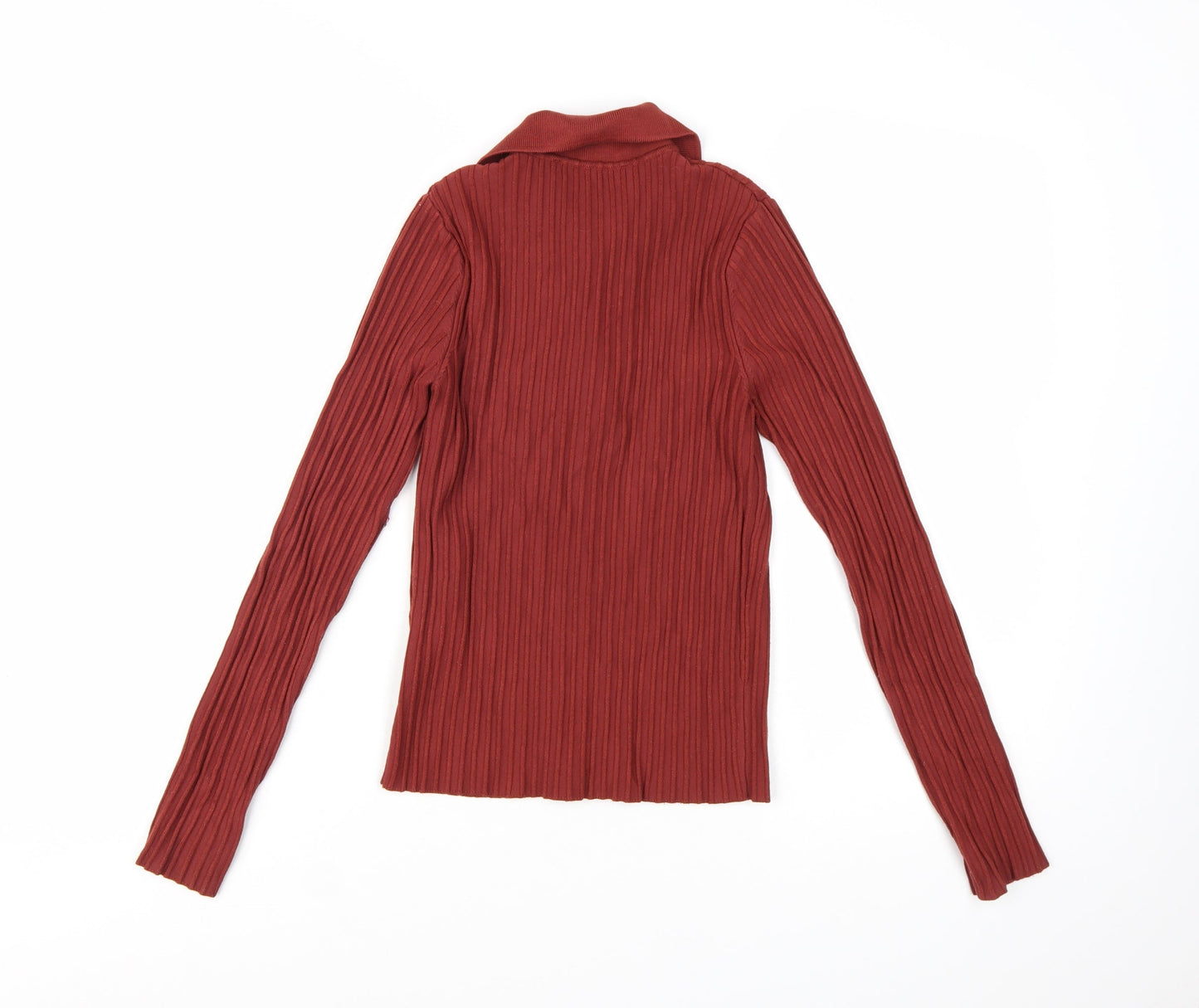 Zara Women's Red Collared Ribbed Button-Up Knit Cardigan Size S