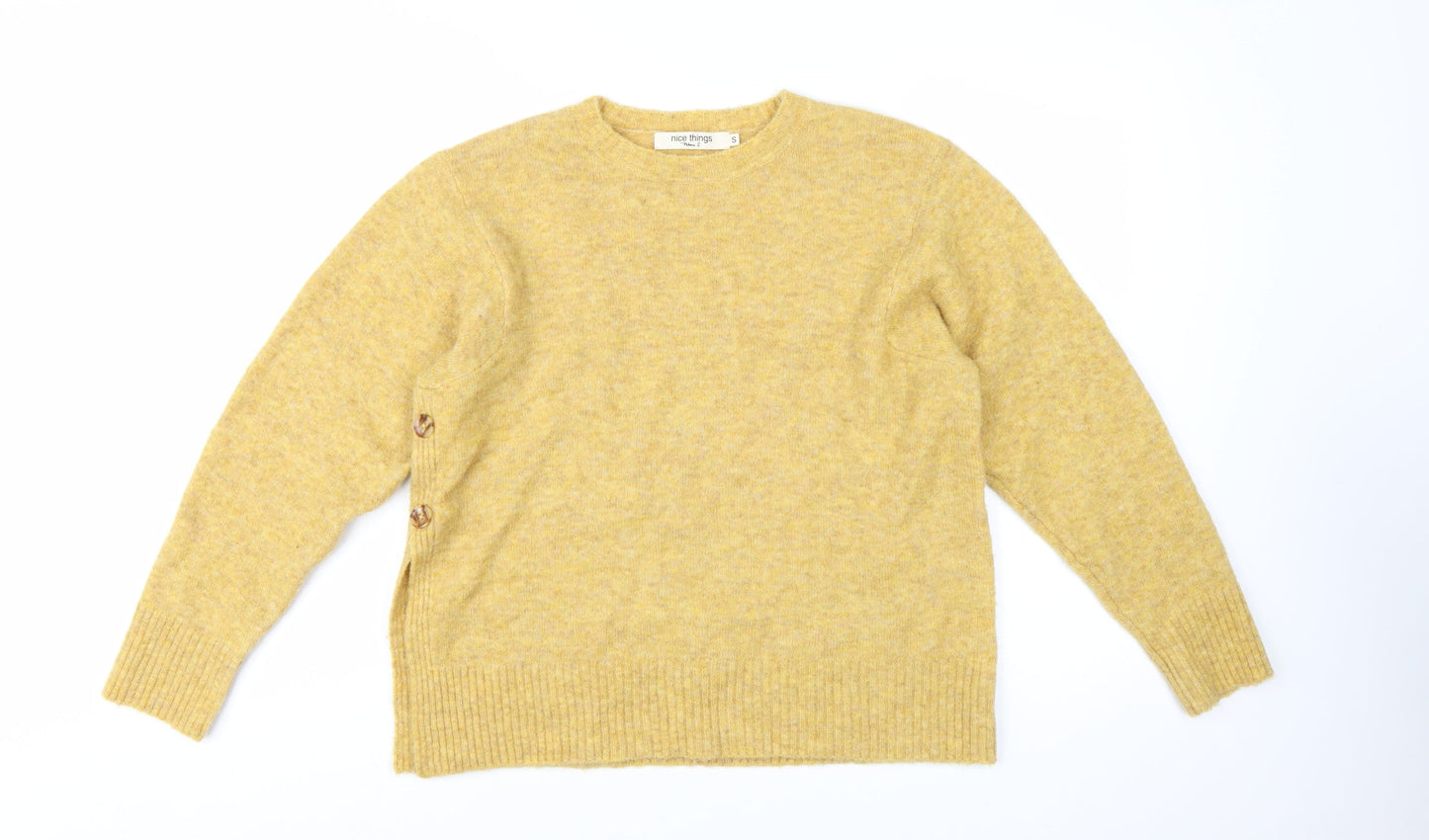 Nice Things Women's Yellow Wool Blend Crew Neck Pullover Jumper Size S