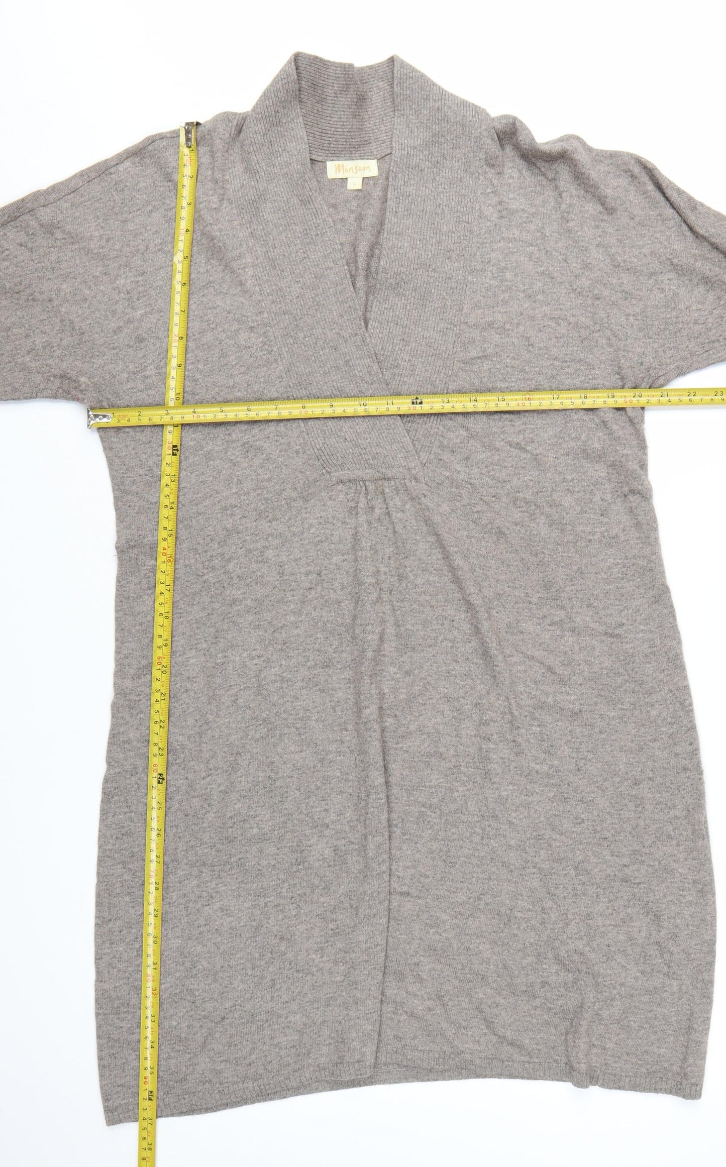 Monsoon Women’s Grey Knit Long Sleeve V-Neck Shift Dress L