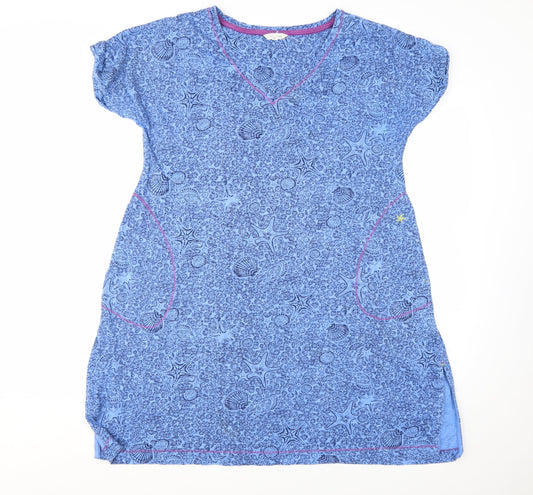 White Stuff Women's Blue Cotton Shift Dress Size S Short Sleeve Casual