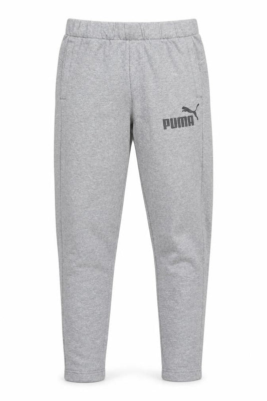 Front view of Puma Men's Grey Jogger Trousers, size S, Regular Fit Sportswear