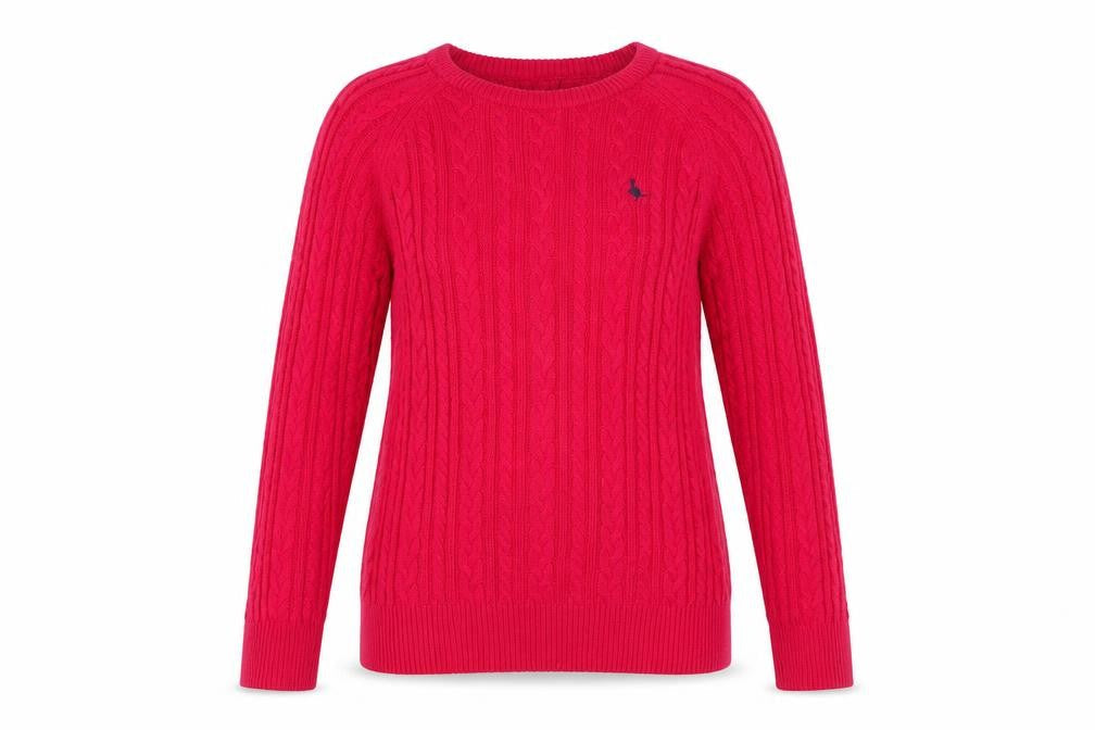 Jack Wills Women's Pink Cable-Knit Jumper UK 8 Merino Wool Blend