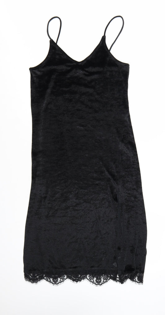 H&M Divided Women Black Size 12 Velvet Lace Slip Dress