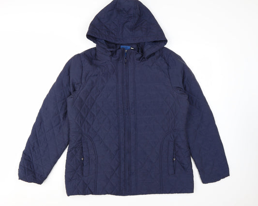 Cotton Traders Women Blue Quilted Hooded Jacket Size 16
