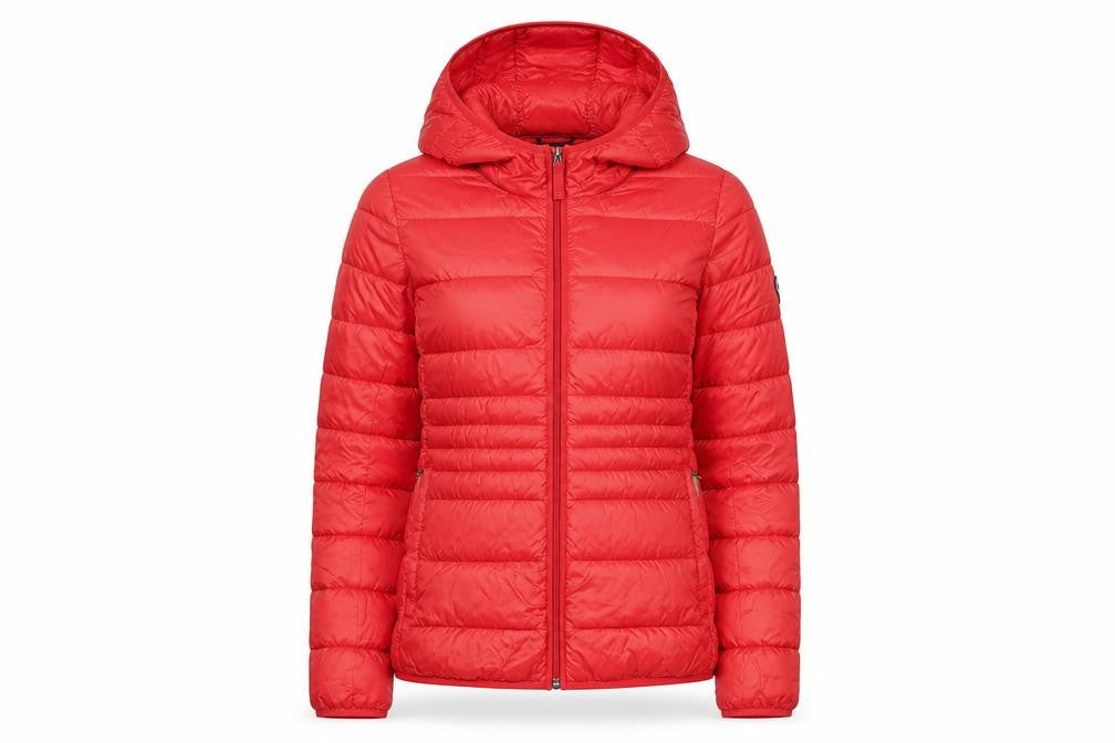 Abercrombie & Fitch Womens Red Hooded Puffer Jacket M Wind Resistant