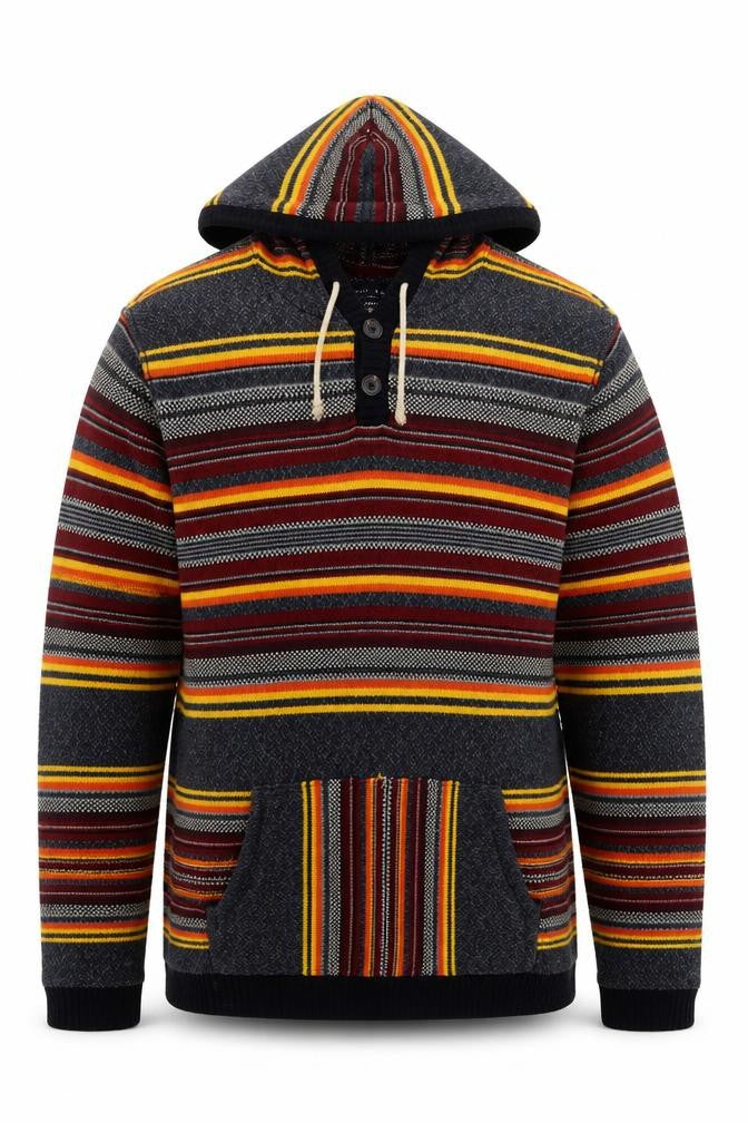 American Eagle Men's Multicoloured Striped Henley Hoodie L