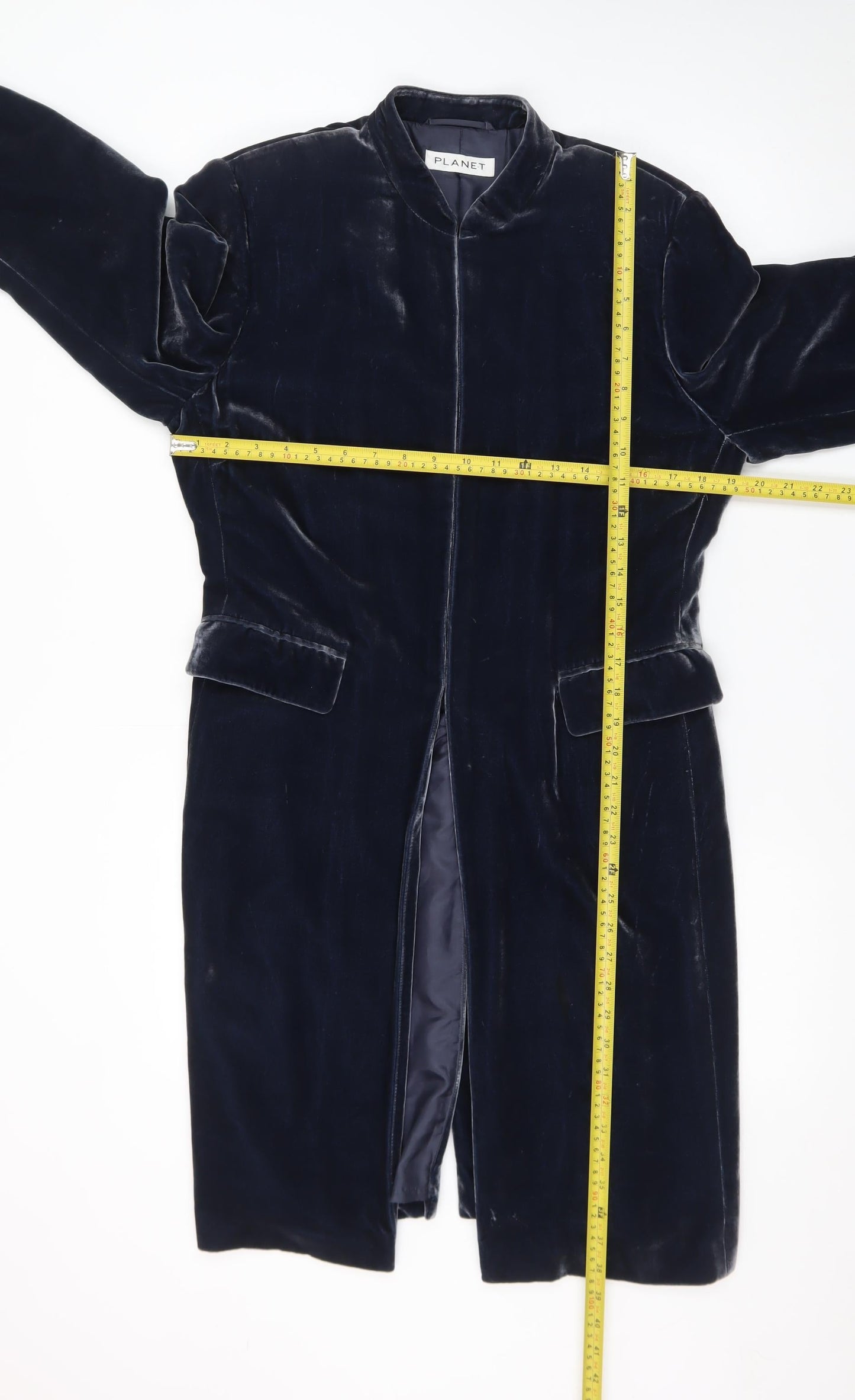 Planet Women's Blue Velvet Long Coat Size 12 Lined Classic Overcoat
