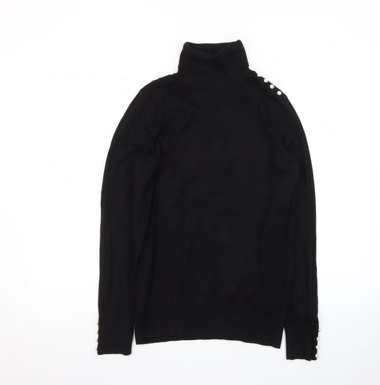 Wallis Women’s Black Roll Neck Button Detail Knit Jumper Size 10