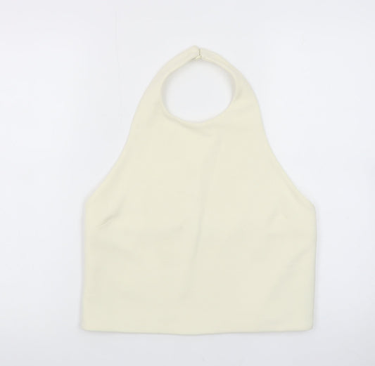 Zara Women Ivory Halter Camisole Stretch Jersey Tank Top Size L
