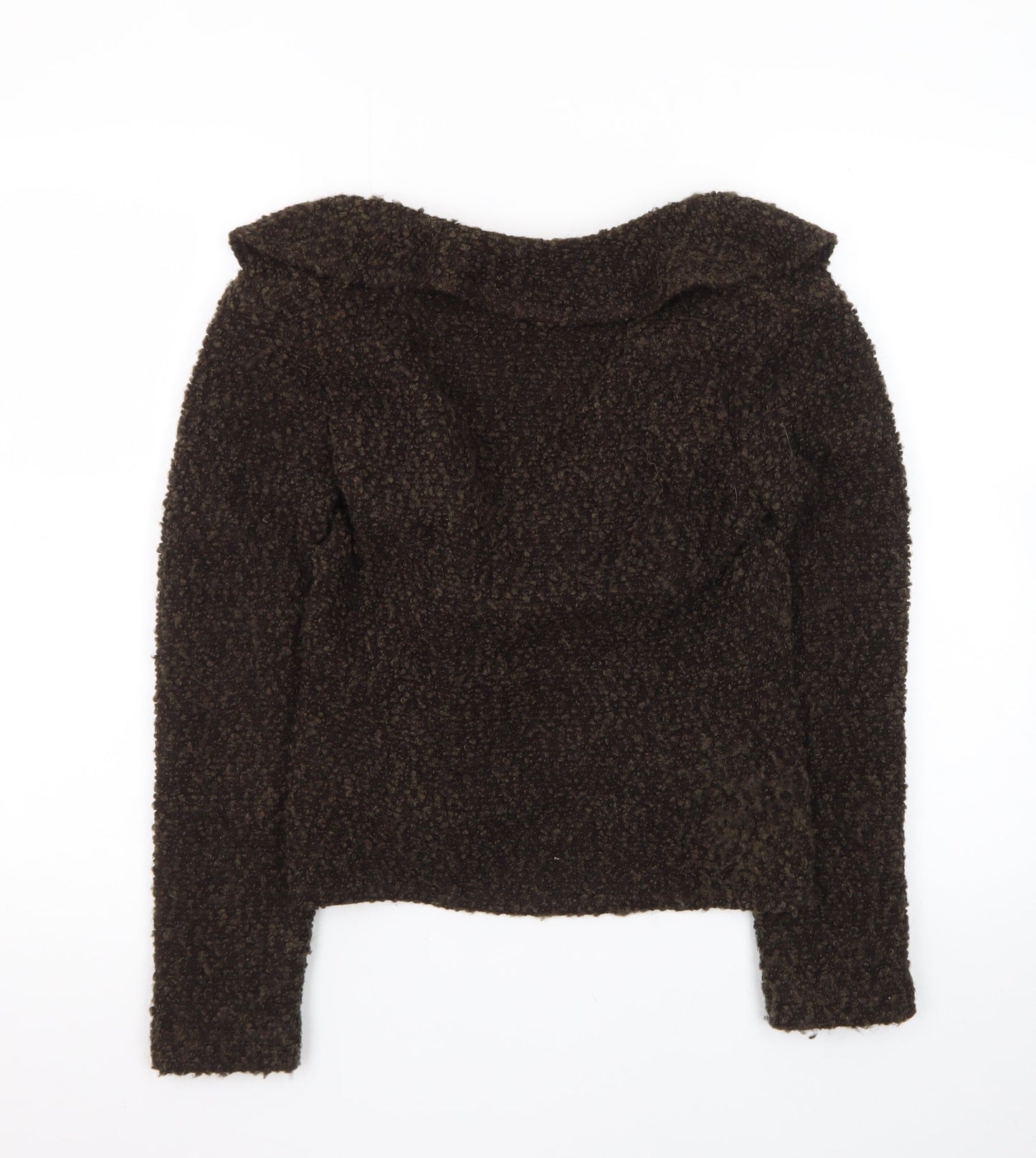 Principles Women Brown Size 10 V-Neck Ruffle Knit Cardigan
